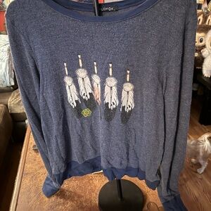 Wildfox Navy Feather Print Top  vintage